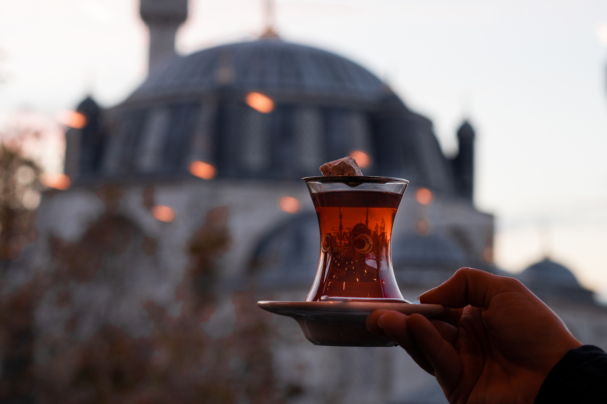 Turkish Tea on Istanbul Background